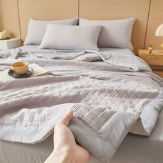 LINSHU 냉감 와플 여름 이불 대두 섬유 부드러움 통기성, 그레이