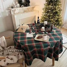 퓨어몰링 크리스마스 감성 체크 식탁보 캠핑 홈파티 테이블보 3size 2colors, 그린, 140x140, 1개