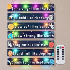 FIOBEE 십대 소녀 남아용 여아용 방 장식 LED 조명 벽 장식 침실용 동기 부여 영감을 주는 벽 아트 여아 방 장식 어린이 공부방 8가지 조명 네이비 스페이스, FIOBEE 십대 소녀 남아용 여아용 방 장식, LED