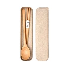 木製餐具組 荷木筷子湯匙餐盒 輕巧便攜 外出野餐辦公室午餐首選, 23.5cm, 1套, 筷子+湯匙+長盒