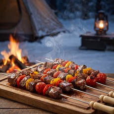 우드 핸들 스테인리스 바베큐 꼬치 10P 세트 캠핑 그릴 꼬치구이용, 1세트