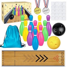 PPXMEEUDC 미니 볼링 세트 실내 실외 세트 가이드 화살표 매트 골드 및 실버 메달 백팩 디스펜싱 가족 친구 파티 엔터테인먼트에 적합, PPXMEEUDC 미니 볼링 세트 실내 실외 세트, 가, Colorful