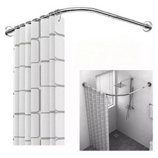 JAKIMO 무타공 코너 샤워커튼봉 ㄱ자 길이조절 화장실, 1세트, 밝은 은색