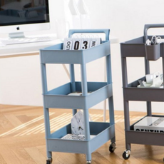 수납 카트 다용도 미용실 공간활용 선반 카트 플라스틱 침실 주방 이동식 수납장 바퀴형 트롤리 이동형, 화이트