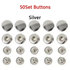 50 세트 가죽 스냅 패스너 키트 10mm 금속 단추 프레스 스터드 4 설치 도구 DIY 의류 용, 03 12.5mm(633), 08 50Set Silver