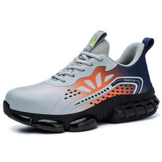 SINCAKE 時尚透氣安全鞋 防砸防刺穿鋼頭鞋 減震舒適耐磨透氣工作鞋 工業安全鞋, 920橙色, 1個