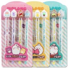 몰랑 피규어 카트리지 연필세트 V5/어린이 학생 학교 단체선물, 3개