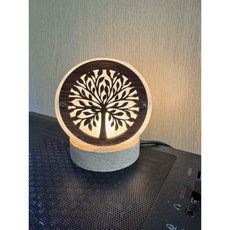 樹木造型檯燈，圓形設計，柔和光線，節能LED燈泡，桌面裝飾, 生財樹白鹽燈