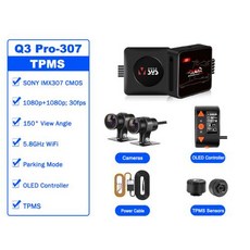 오토바이 블랙박스 야간고화질 방수형 SYS VSYS P6FL Pro Q6L WiFi 전신 방수 2 채널 블랙 박스 듀얼 1080P SONY IMX307 풀 HD 150° 광각 렌즈, 13)없음, Q3 Pro-307-TPMS
