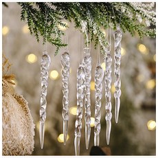 聖誕樹裝飾品 透明冰柱造型吊飾 螺旋紋理 節慶裝飾 聖誕節裝飾, 12個, 透明