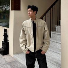 ANYOU 남자 재킷 코트 캐주얼 카라넥 오버핏 와이드숄더 집업 바람막이