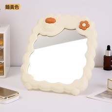 塑料萌萌羊化妆镜家用台式桌面公主镜梳妆镜学生壁挂镜跨境美妆镜, 1個, 奶黄色:如圖所示