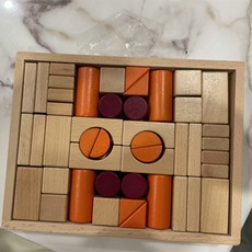 王子媽媽 原木積木 兒童益智拼裝玩具, 咖啡色 橙色 46粒王子媽媽經典創意積木, 1個