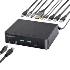 StarTech.com 2포트 USB-C KVM 스위치 싱글 4K 60Hz 디스플레이 포트 모니터 3.5mm 오디오 6X USB 허브 포트 핫 키 전환 썬더볼트 3/4 호환 T
