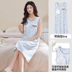 新款睡衣女夏季純棉無袖背心甜美可愛可外穿帶胸墊女士睡裙家居服