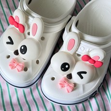 입체 리본토끼 눈 파츠 신발 클로그 실내화 꾸미기 세트 4pcs