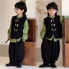 兔巴叮童裝 男童馬甲2025春季新款新中式國風套裝 兒童無袖背心演出服幼兒園畢業製服襯衫學生裝