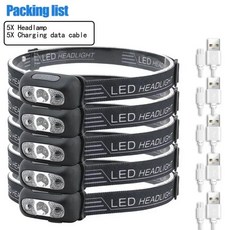 강력한 빛 전조등 미니 Led 야간 낚시 토치 헤드 램프 방수 캠핑 휴대용 LED 센서, 4)5pcs, 05 5pcs