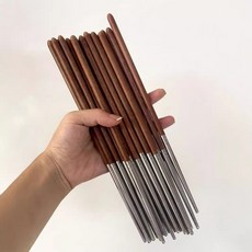 DFMEI 雞翅木紅檀木筷子家用高檔304不鏽鋼廚房耐高溫防滑, 1個, 25cm, 橄欖頭不鏽鋼筷紅檀木*2