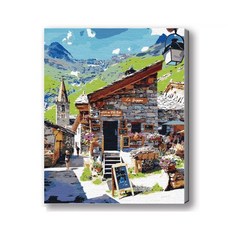 MANTO 台灣製造 大尺寸DIY數字油畫 50x65cm 釘好內框 歐洲日本花海風景 初學者專用, 法國冰川小鎮, 1套