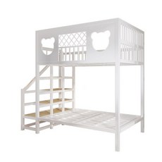 아동벙커침대 책상 프레임 상하의 옷장 이층침대 서랍장 원룸 계단 고저침대 위아래, 1000mmx1900mm, 흰색 이층침대 왼쪽 사다리