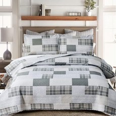 Grey White Plaid Quilt King Size Lightweight Patchwork Quilts Geometric Bedspread Checked Bedding, 그레이 화이트., 킹(106인치 x 96인치)