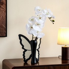 法式復古蝴蝶花瓶擺件高顏值插花客廳玄關櫃桌面擺設創意裝飾品, 展翅蝴蝶花瓶+白色蝴蝶蘭1支【可水養】