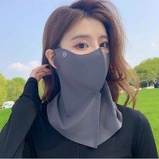防曬麵罩 全臉防紫外線 冰絲透氣喝水口罩, 錦綸半臉護頸款【深灰】, 1個