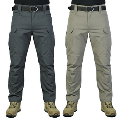 1+1 봄 여름 고급 스판 IX7 튼튼한 전술 바지 작업복 택티컬 등산 낚시 외출 춘추 전술복 작업, 베이지+회색(여름)