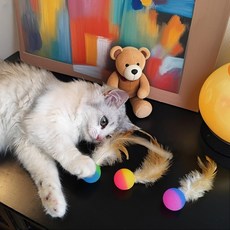 TLOML 고양이 장난감 고양이볼 탱탱볼 고양이 스크래칭 볼 깃털공 3개세트, 1세트, 3개입