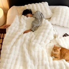 LareinaT 극세사담요 인조 토끼털 블랭킷 양면 담요 겨울용
