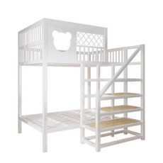 아동벙커침대 책상 프레임 상하의 옷장 이층침대 서랍장 원룸 계단 고저침대 위아래, 1000mmx1900mm, 흰색 이층침대 오른쪽 앞 사다리