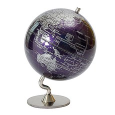 精緻紫色海洋銀色大陸地球儀，桌面裝飾擺件，地理學習工具, 紫色海洋