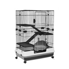 加高雙層兔別墅 80-2寵物籠 防噴尿抽屜式兔籠 鼠籠 兔籠子 寵物廁所 寵物箱, 1個, 80-2 加高寵物籠×1組 (黑色款), 黑色款