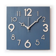 모프 입체 원목 무소음벽시계 (원형/사각), 블루_사각