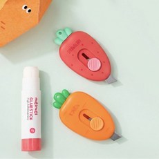 귀여운 휴대용 미니 당근 & 딸기 택배 박스 학용품 커터 칼, 1세트, 초미니당근칼+초미니딸기칼