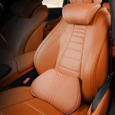 차량용 고탄성 메모리폼 퀼팅 헤드쿠션+허리쿠션 1세트, 캬라멜, 1개