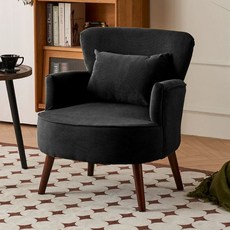 소파 엔틱 1인용 쇼파 클래식 복고풍 거실 싱글 원목 심플, 레트로 블랙 코듀로이 허리 베개 보내기 호두 직선 발, 빈티지블랙 코듀로이 허리 쿠션 포함 월넛 직선