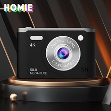 HOMIE 디지털카메라 6400W 픽셀 카메라 2.4인치 고화질 화면 빈티지카메라 64GB 여행용, 블랙 블랙