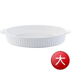 純白陶瓷條紋雙耳烤盤-橢圓(大號12吋), 1個