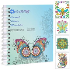 Jekohor 스트레스 완화를 위한 60가지 패턴 성인용 컬러링 북 - 쉽게 복잡하게 만다라 동물 꽃과 재미있는 단어 - 여행용 사이즈 20.3 x 17.8cm(8 x 7인치)