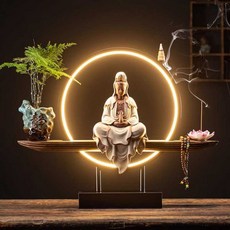 Led 관음상 부처님상 관세음보살 수면등 재물운 행운 성공 무드등 불교 미니 불상 천수관음, 2. 관음등 원형 장식 녹색 × 1개