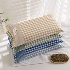 FINE ART 올메밀 베개 올메밀 워싱 코튼 메밀 껍질 베개, 1개, 다크블루