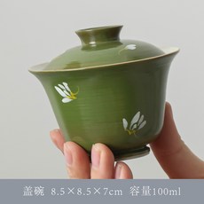 上金 粉引手繪蓋碗陶瓷香薰蠟燭杯 伴手禮, 1個, 綠色粉引（不含蠟燭）