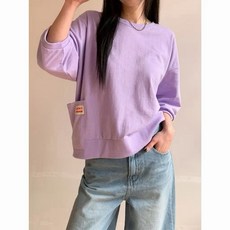 韓國製 立體英文標籤口袋造型棉質休閒上衣, 紫, 1個