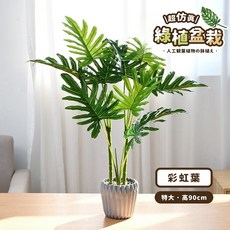 仿真綠植盆栽 特大號90cm 大號60cm 室內擺件 龜背葉假花, 1個, 【彩虹葉】特大號 90cm
