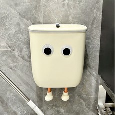 벽부착형& 걸이형 겸용 슬라이딩 2중 오픈 쓰레기통 휴지통 냄새차단 쓰레기통(눈알과 다리 포함), 버터