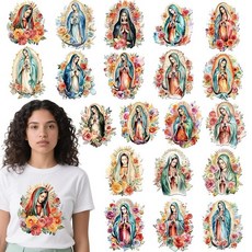 Dazoratix DTF Transfers Ready to Press - 20장 과달루페의 성모 Virgen de Mary 다림질 패치 티셔츠 수채화 종교 가톨릭 열 비닐 데칼