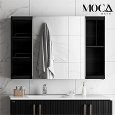 모카바스 모던 슬라이드 욕실 수납장 전면 거울 슬라이딩 욕실장 화장실 장난감 수건 욕실 용품 정리 수납 가구 출장 설치, 블랙, 모던 슬라이드 H800, 1200x800x175