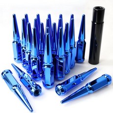 M14x1.5 스파이크 휠 너트 3/4인치 육각 폐쇄형 너트와 1개 소켓 키 포함 실버라도 시에라 1500 2500 3500 F150 F250 F350용 애프터마켓 24개 크롬, 9/16-18, 24 Pack, Blue